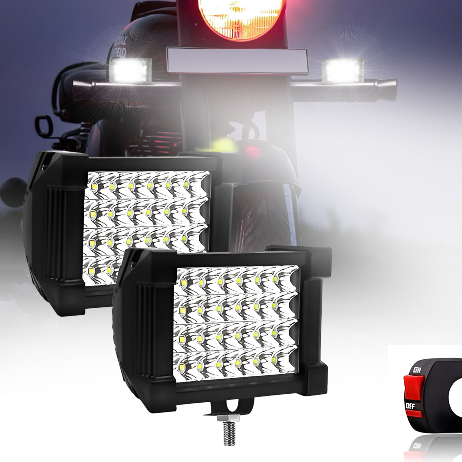 FABTEC 4 Inch 24 led bar Light Bike Led Fog Light 24 led Off-Road Flood Beam for Bikes and Scooties with On/Off Switch (White) (24 Led 4 Inch) (Set of 2)