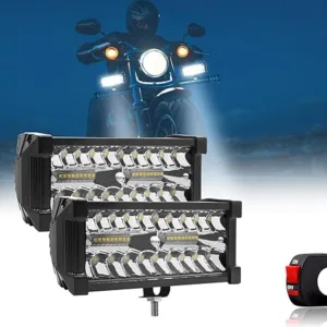 FABTEC Flood Spot Combo Beam Flashing 7 inch LED Fog Light with 5 Modes LED Bar Light LED Light with On/Off Switch Universal Light for Bikes and Cars (38 Led 7 inch) (Set of 2) (White and Yellow)