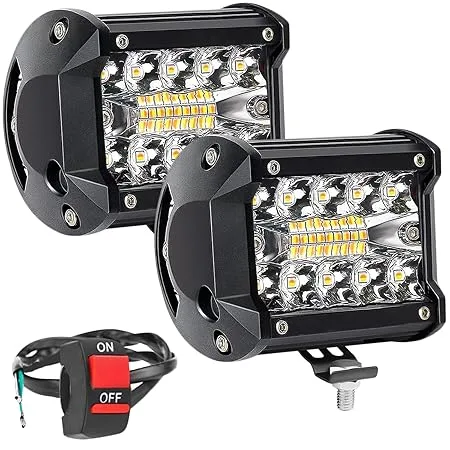 FABTEC 4 Inch bar Light Flashing led Fog Light 19 led with 5 Modes Versatile Off-Road Fog & Spot Flood Beam for Bikes and Scooties with On/Off Switch (White & Yellow) (19 Led 4 Inch) (Set of 2)
