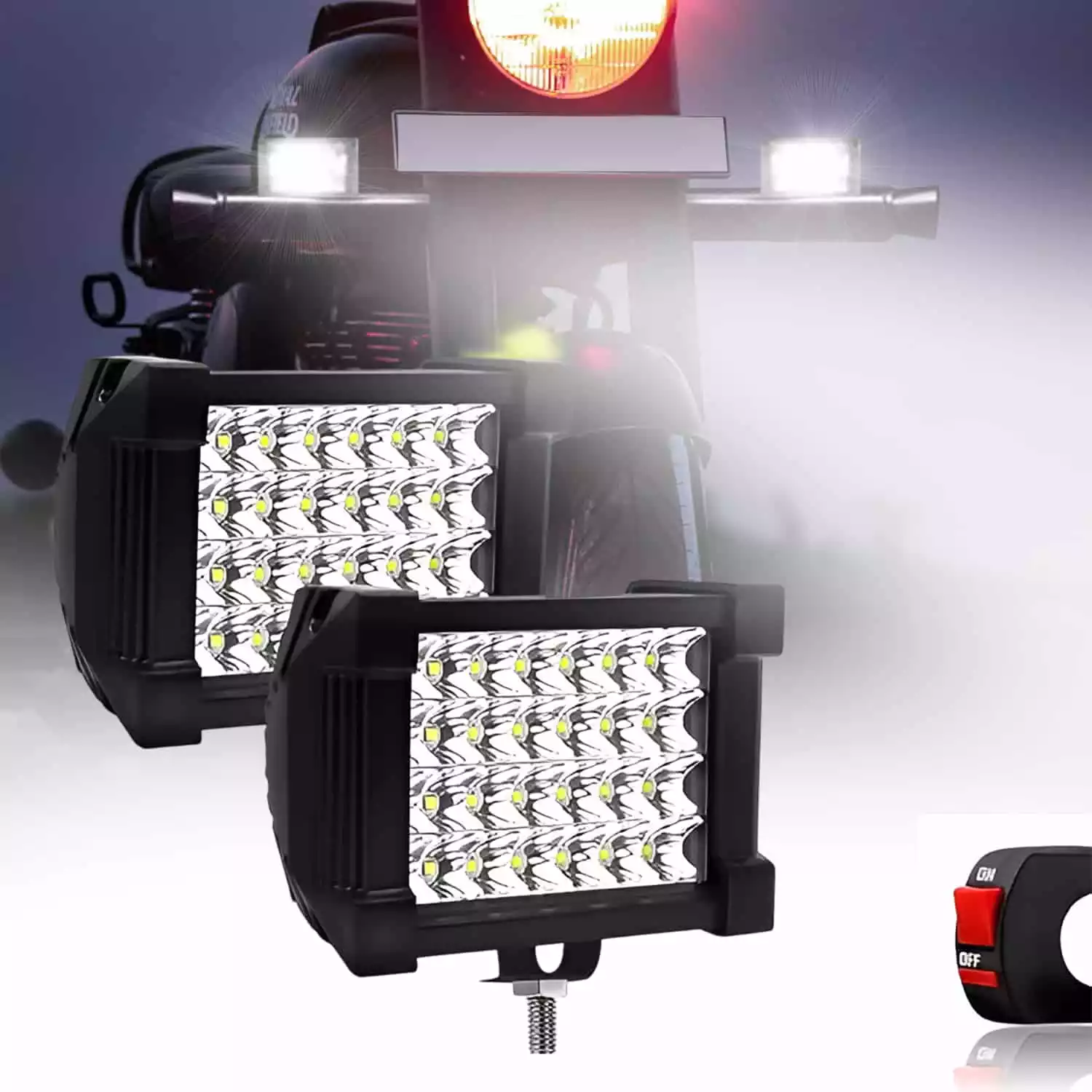 FABTEC 4 Inch 24 led bar Light Bike Led Fog Light 24 led Off-Road Flood Beam for Bikes and Scooties with On/Off Switch (White) (24 Led 4 Inch) (Set of 2)