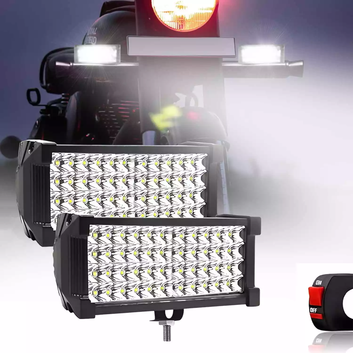 FABTEC 7 Inch 48 led bar Light Bike Led Fog Light 48 led Off-Road Flood Beam for Bikes and Scooties with On/Off Switch (White) (48 Led 7 Inch) (Set of 2)