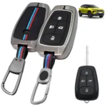 FABTEC Car Key Cover Compatible with Tata Harrier | Safari | Nexon | Altroz | Tigor | EV Electric | Punch | Tiago | Metal Silicone TPU Protective Shell with 4 Smart Button (Black)