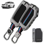 FABTEC Premium car Key Cover Compatible with Kia Seltos 2024-2023 Facelift HTX | Carens Clavis X Line | Sonet Facelift | Metal Silicone TPU Protective Shell with 4 Smart Flip Button (Black)