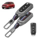 FABTEC Car Key Cover Compatible with Tata Tiago | Nexon | Safari | Tigor | Altroz | Storme | Zest | Bolt | Curvv | Punch | 3 Smart Button Metal Silicone TPU Protective Shell with Keychain (Black)