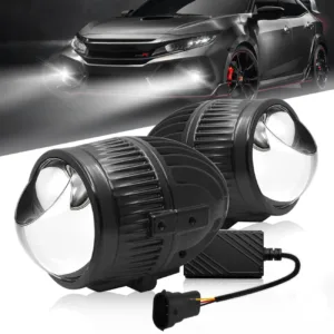 Fabtec 2 Inch Smart AI App Controlled Tri-Color Projector Lens Fog Light With 3-in-1 Inbuilt Led High/Low Beam 12V BI-Xenon Fog Light Projector Housing, (White/Yellow, 5500K)