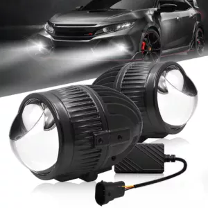 Fabtec 2 Inch Smart AI App Controlled Tri-Color Projector Lens Fog Light With 3-in-1 Inbuilt Led High/Low Beam 12V BI-Xenon Fog Light Projector Housing, (White/Yellow, 5500K)